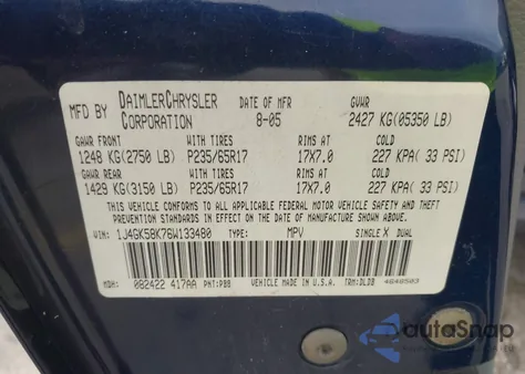 2006 Jeep Liberty Limited Edition z USA, uszkodzony, nr VIN 1J4GK58K76W133480